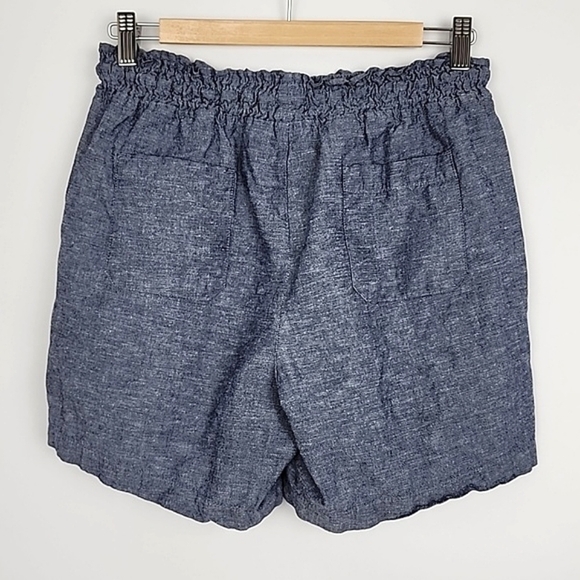 Jachs Girlfriend Blue Chambray Linen Blend Shorts Elasticized Waist Tie Sz Small - Picture 2 of 14